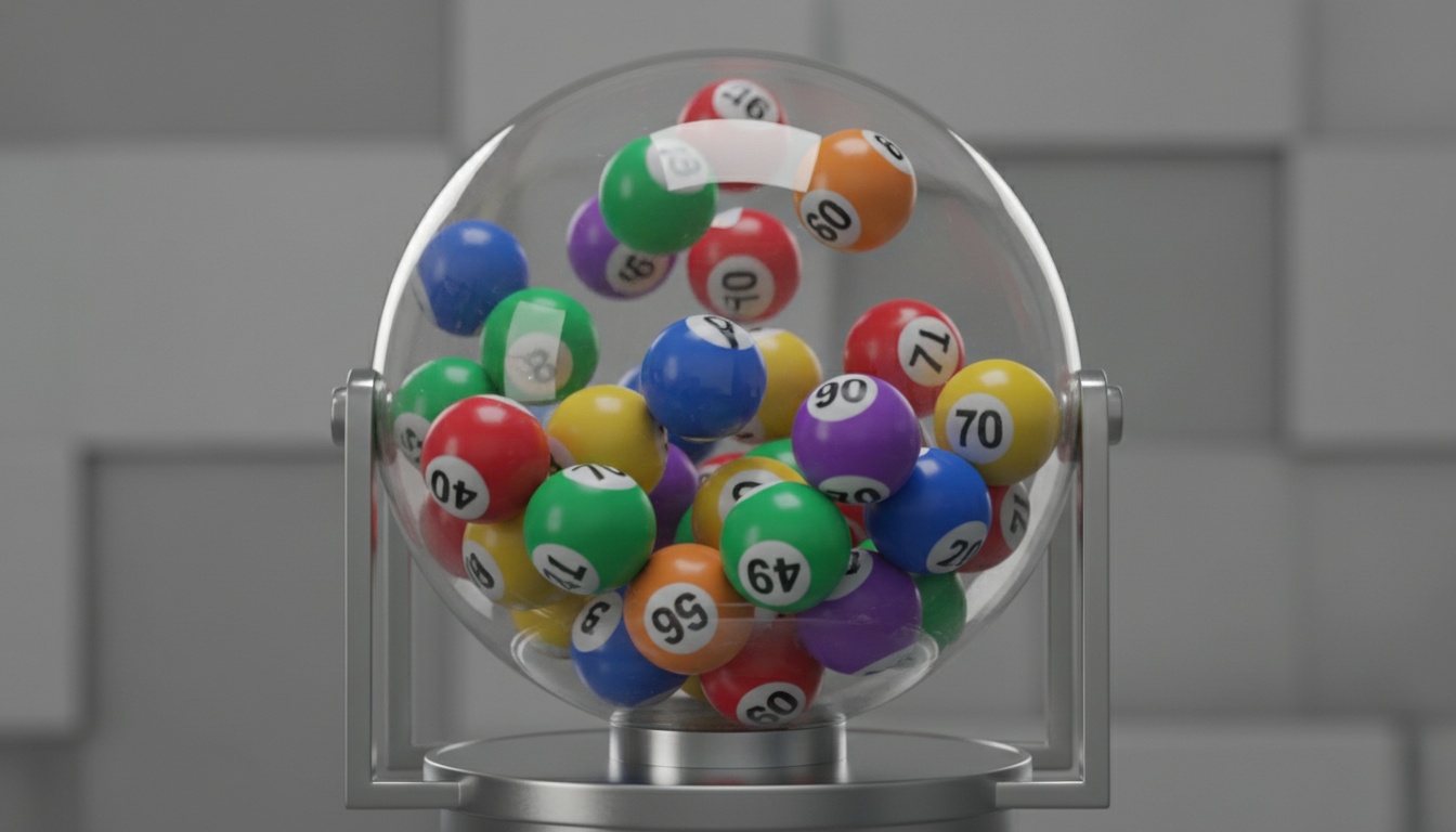 Close-up of numbered lottery balls in a drawing machine with soft lighting, representing Mega Millions frequency data analysis.